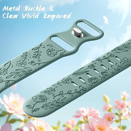 SNBLK 6 Pack Floral Engraved Bands Compatible with Apple Watch Bands 40mm 41mm 42mm 38mm 44mm 45mm 46mm 49mm Women Men, Silicone Flower Pattern Strap for iWatch Series 11 10 Se Ultra 9 8 7 6 5 4 3 2 1 thumbnail 3