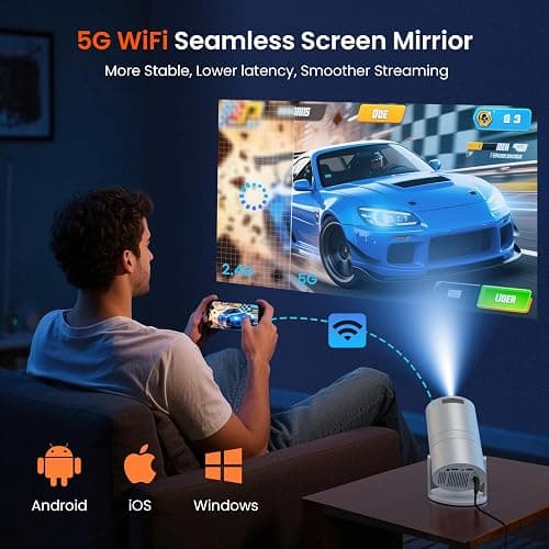WISHOLY Mini Projector with WiFi and Bluetooth, Portable Movie Projector with 180° Rotatable, 1080P HD Supported, Auto Vertical Keystone, Compatible with Smartphone, TV Stick, Laptop, HDMI, USB thumbnail 2