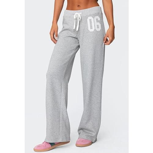 Mxiqqpltky Wide Leg Sweatpants Women Soft Drawstring Low Waist Straight Baggy Number Print Joggers Y2K Graphic Lounge Pants thumbnail 5
