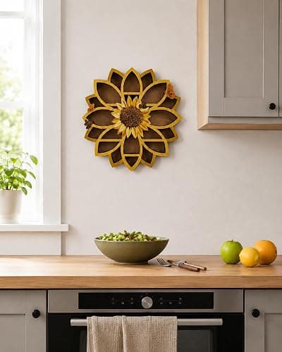 Sunflower Decorations for Home Sunflower Gift for Women Crystal Wall Shelf | Sunflower Wall Art, Crystal Display Shelf, Boho Farmhouse Decor for Bedroom Kitchen Living Room & Birthday Gift for Her thumbnail 6