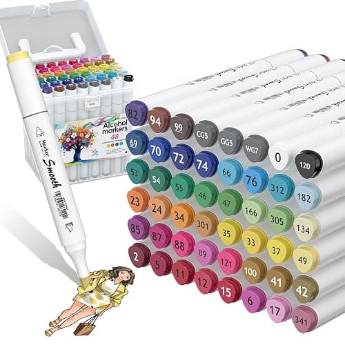 HaPi.Pen Alcohol Markers, 48 Colors Dual Tip Art Coloring Markers for Adult Coloring Books, Drawing, Sketching, Painting Supplies, Alcohol Based with Carrying Case - Image 1