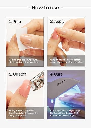 ohora Semi Cured Gel Nail Strips (N Bare Pink) - Works with Any Lamps, Salon-Quality, Long Lasting, Easy to Apply & Remove - Includes 2 Prep Pads, Nail File & Wooden Stick thumbnail 7