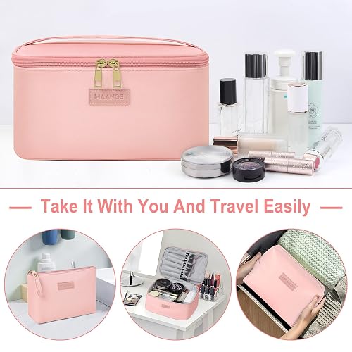 MAANGE Makeup Bag Waterproof Travel Cosmetic Bag PU Leather Cosmetic Pouch Portable Makeup Organizer Bag Large Capacity Toiletry Bag Multifunctional Storage Make Up Bag for Women (Pink, 3Pcs) thumbnail 5