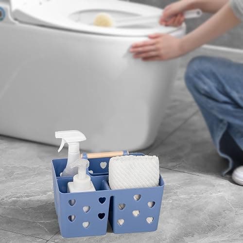 Anyoifax Portable Shower Caddy Plastic Shower Basket Organizer Divided Bathroom Caddy Storage Cleanning Caddy Tote with Handle for College, Dorm Room, Kitchen, Dark Blue thumbnail 6