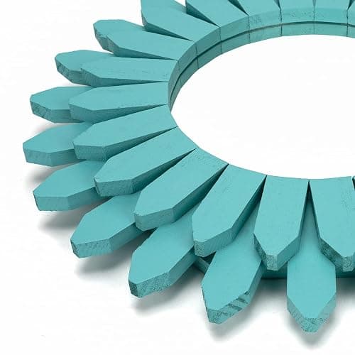 Honiway Beach Wall Decor Mirror 12 inch Wood Coastal Wall Decor Sunburst Boho Home Decor Room Decor for Bedroom Living Room Bathroom Cyan thumbnail 4