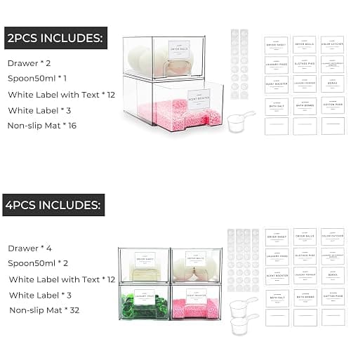 Rolheit 4 Pack Laundry Room Organization Storage Drawers with Labels, Clear Stackable Dryer Sheet Holder and Pod Containers, Detergent Dispenser for Laundry Room Organizing and Decor thumbnail 5