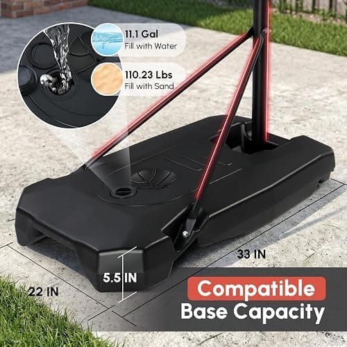 PEXMOR 5.05-8.53FT Portable Basketball Hoop, Adjustable to Any Height Easily, 33" Backboard for Teenagers, with Fillable Base & Wheels, Basketball Goal for Outdoor, Indoor, Backyard, Driveway thumbnail 6