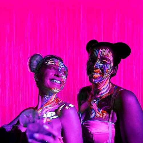 Mega-L Glow in The Dark Party Supplies, 2 Pack Neon Party Decorations 3.3 x 6.6 ft Fluorescent Macaron Fuchsia Tinsel Foil Fringe Curtains, Photo Booth Prop Backdrop Streamer, Birthday Party Decor thumbnail 7