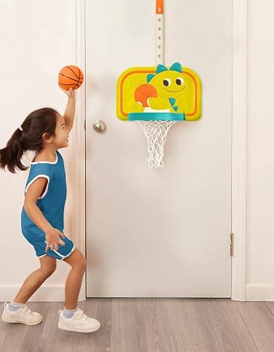 B. Toys – Hanging Basketball Net – Adjustable Height – Mini Ball & Air Pump – Sports Toys & Active Play – 3+ Years– Dinosaur Dribbler thumbnail 3