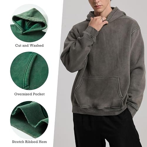 FAIABLE Womens Oversized Acid Wash Hoodie Unisex Heavyweight Cotton Hoodies Fleece Vintage Washed Sweatshirt Women Men thumbnail 3