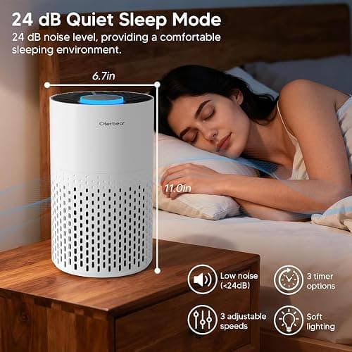 Air Purifiers for Home Bedroom Up to 1250 Ft² - H14 HEPA Air Purifier with Aroma & Sleep Mode - 24dB Small Room Air Purifier for Allergies, Smoke, Dust, Pollen, Pet Dander,4000B,White thumbnail 7