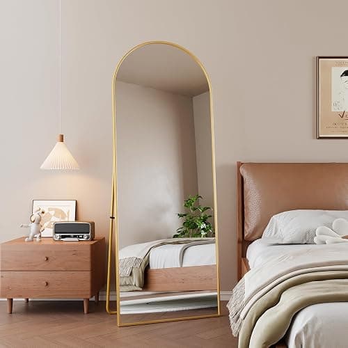 🎀Miroir sur Pied 162 x 53 cm, Grand Miroir Arqué en Pleine Longueur avec Cadre en Aluminium Doré, Miroir Mural sur Pied pour Chambre à Coucher, Salle de Bain, Entrée, Couloir, Vanité(Demi-Cercle doré) thumbnail 6
