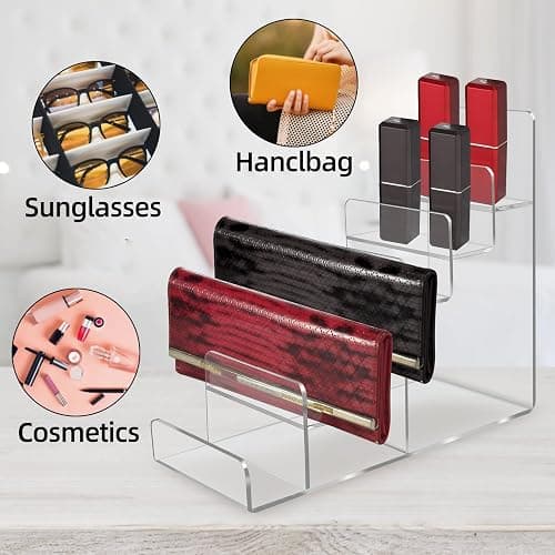 WEIHAOSKY Acrylic Wallet Display Stand Purse Handbag Organizer, Clear Jewelry Riser Display Stand Purse Display Rack, Acrylic Display Shelf for Cosmetic Perfume Jewelry Sunglasses Handbag (4 Tier) thumbnail 5