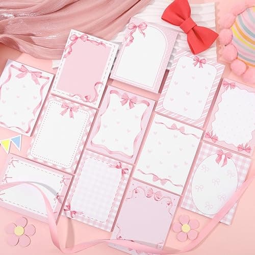 24 PCS Coquette Pink Bow Sticky Notes Watercolor Cute Self Stick Notepad Pink Ribbon Bow to Do List Memo Pads Preppy Writing Paper for Party Favors School Rewards Gifts Home Office Supplies thumbnail 2