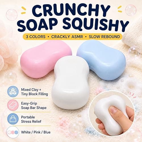 Crunchy Soap Squishy Asmr Bead Filled, Slow Rising Squeeze Fidget Toy | Filled Crunchy Squishy Stress Durable Slow Rebound Portable Sensory Play thumbnail 4