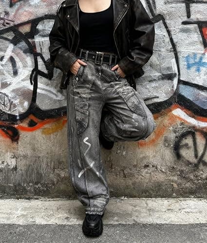 Y2k Retro High-Waisted Vintage Wide-Leg Jeans High-Street Heavy-Work Stripe Tie-Dye Jeans Unisex Floor-Length Pants thumbnail 3