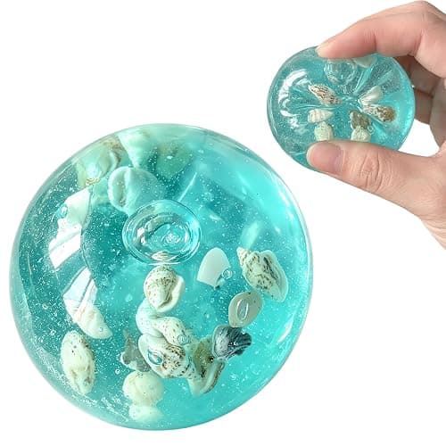 Ice Clear Squishy Squeeze Ball with Real Ocean Shells, Sensory Fidget Toys | Anxiety Relief, Non-Toxic Squeeze Ball, Focus & Calm, Office Desk Decor, Party Favor Gifts - Image 1