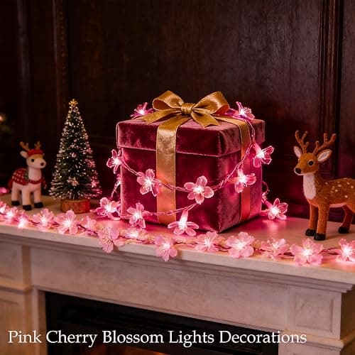Pink Flower String Lights Valentine's Day Decor, 33ft 100 LED Plug in Decorative Fairy Floral Lamp, Create Romantic Cherry Blossom Dream for Bedroom, Wedding, Birthday Party Indoor Decorations thumbnail 8