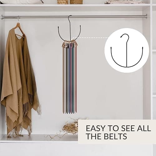ZEDODIER Belt Hanger for Closet, Belt Organizer, Multiple Belts Storage | Smile Shape Metal Belt Rack, Hanging Belt Holder for Closet Organizers and Storage, Space Saving, No Installation, Black thumbnail 5