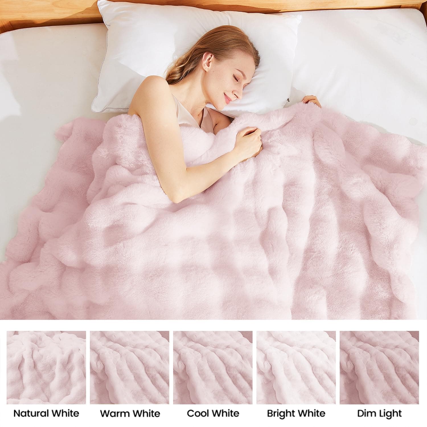 Latepis Pink Faux Fur Throw Blanket for Couch Bubble Cute Soft Warm Comforter Thick Furry Blanket for Sofa Bedroom Cozy Blankets for Women Gift Luxury Blanket for All Seasons 50''x60'', 860gsm thumbnail 7