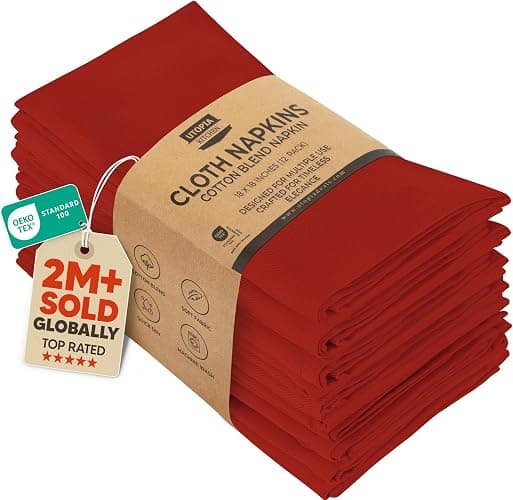 Utopia Kitchen Red Cloth Napkins [12 Pack, 18x18 Inch] Absorbent Cotton Blend Washable and Reusable for Dinner, Restaurant, Lunch, Wedding and Hotel - Image 1