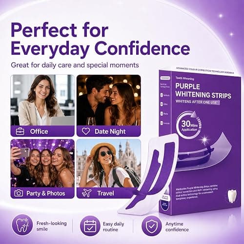 Purple Teeth Whitening Strips 28 Treatments Whitening Strips Teeth Whitening kit-Enamel Safe & Low-Sensitivity-with,Peroxide-Free,Quick Teeth Whitening (Purple) thumbnail 6