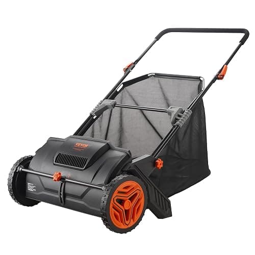 VEVOR Push Lawn Sweeper, 21inch Leaf & Grass Collector, Heavy Duty Thickened Steel Durable to Use with Large Capacity 3.5 cu. ft. Mesh Collection Hopper Bag, 2 Spinning Brushes - Image 1