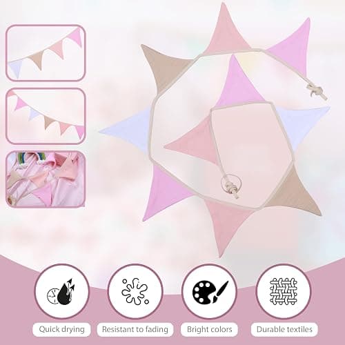 Pennant Banner Flags,Infant and toddler room decoration pennant,for Nursery Decor Baby Birthday Boho Wedding Shower Party Event (Pink Colorful Banner) thumbnail 4