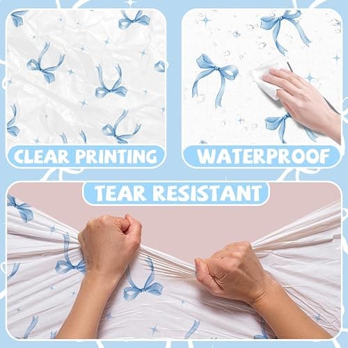 HAKOTI 2Pcs Blue Bow Tablecloth,Coquette Birthday Decorations Bow Theme Plastic Table Cover Blue Bow Rectangle Tablecloth for Girls Women Bachelorette Baby Shower Party Decor thumbnail 4