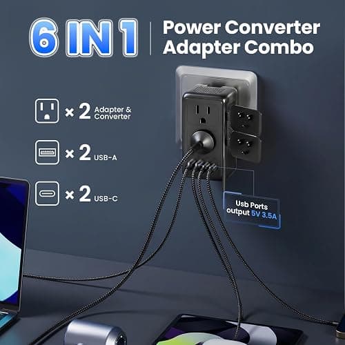 2000W Voltage Converter US to Europe, with 2 USB A and 2 USB C Ports | 220V to 110V Converter for European Travel for Hair Dryer, Travel Adapter Converter Combo thumbnail 6