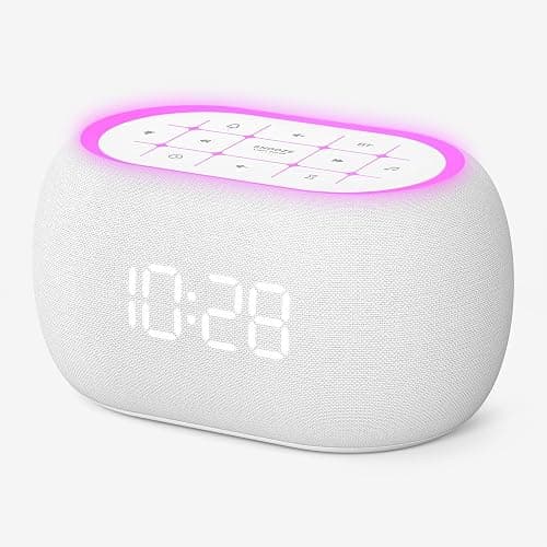 ANJANK White Noise Sound Machine Alarm Clock with Hi-Fi Bluetooth Speaker, 21 Soothing Sounds/7 Night Lights, 0-100% Dimmer/Sleep Timer/Volume Control, Soother for Adults Kids Sleeping, Bedroom, White - Image 1