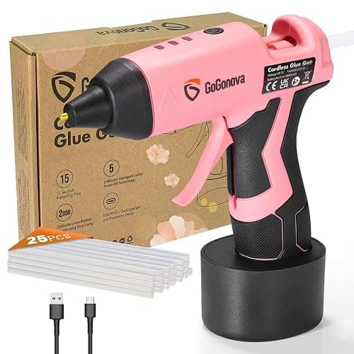 GoGonova Cordless Glue Gun, 15s Fast Preheating 2Ah Cordless Hot Glue Gun with 25 Pcs Premium Mini Glue Gun Sticks, USB-C Battery Rechargeable Hot Glue Gun, Smart Power-Off, Pink - Image 1