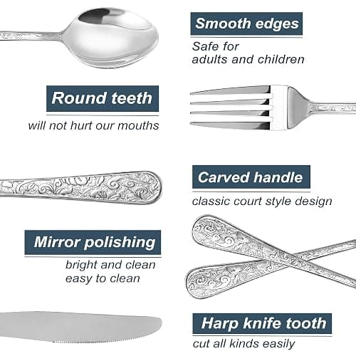 Runfly Vintage Carved Stainless Steel 20 Pieces Flatware Set, Silverware Set, Modern Embossed Cutlery Set Utensils Including Fork Spoon and Knife thumbnail 4