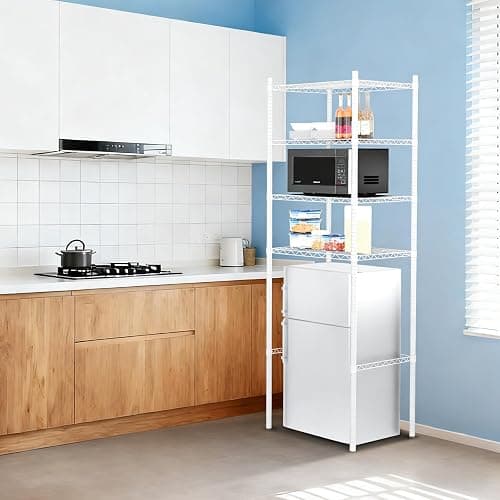 YVTCRTCW 4 Tier Mini Fridge Shelf | Adjustable Height Metal Storage Shelf | for Mini Fridge & Microwave Stand | Easy Assemble for Dorm, Kitchen, Office | White thumbnail 2