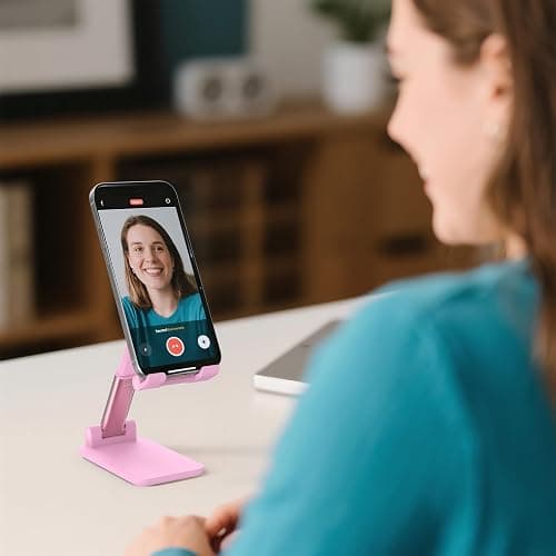 HZZADZXW Cell Phone Stand, Adjustable Angle and Height Cell Phone Holder for Desk, Foldable and Portable, Anti-Slip Silicone Pad, Compatible with All Mobile Phones and 4-8 Inch Devices, Pink thumbnail 3