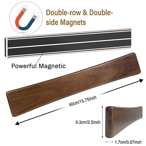 HOSHANHO Magnetic Knife Strips, Magnetic Knife Holder for Wall 16 Inch, Acacia Wood Knife Magnetic Strip Use as Knife Bar, Knife Holder for Kitchen Utensil Organizer thumbnail 3