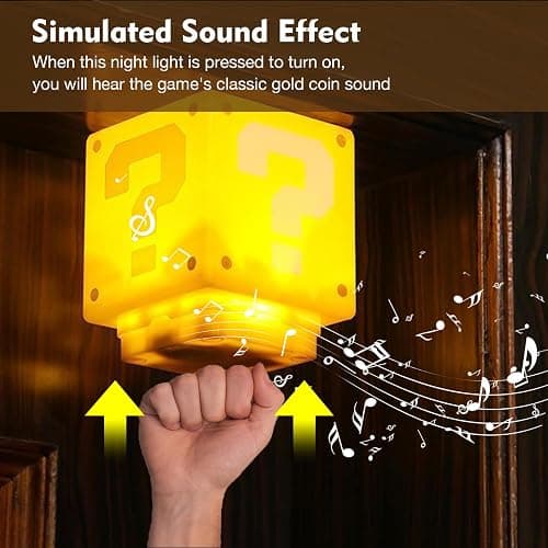 TLAOTNIY Super Bros Mini Question Block Night Lights - USB Powered Bedside Lamp with Game Sound Effects - Gift for Friends & Fans thumbnail 2