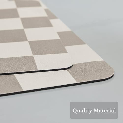 Ohocut Checkered Dish Drying Mat for Kitchen Counter, Coffee Bar Station Accessories, Retro Cute Aesthetic Modern Absorbent Drainer Mat Kitchen Drying Mat Easy Clean, Khaki 16" x 24" thumbnail 6