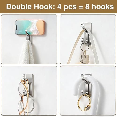 pickpiff Wall Hooks with Adhesive Strip- Easy to Remove, No Residue, Strong Heavy Duty Sticky Towel Hook, 4 Pack Silver thumbnail 6