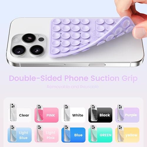 Klearlook Silicone Suction Cup Phone Case Mount Double Sided, Silicon Sticky Phone Grip with Higher Suction for Cell Phone, Hands-Free Phone Accessories Holder for Selfies and Videos, Lavender thumbnail 4
