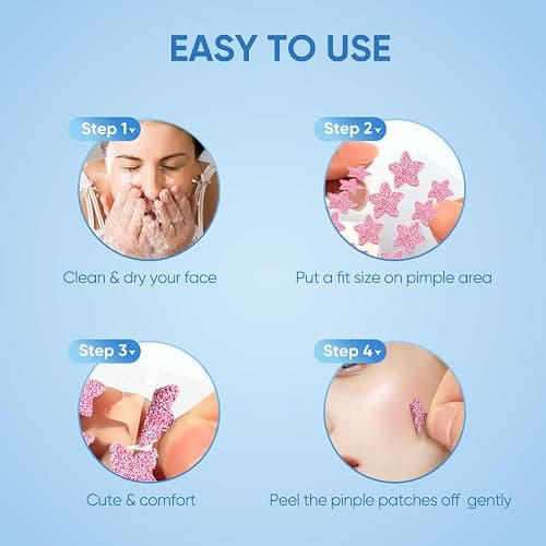 QUSTERE Pimple Patches for Face, Hydrocolloid Acne Patches, Sparkling Star Zit Covers, Colorful Spot Stickers with Tea Tree, Salicylic Acid & Cica Oil| 3 Sizes (10mm, 12mm & 14mm) |240 Count thumbnail 7