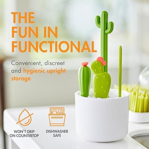 Boon Cacti Bottle Cleaning Brush Set - Includes Bottle Brush, Nipple Brush, Detail Brush, and Straw Brush - Baby Bottle Brush Set for Bottle Drying Rack - Baby Essentials - 4 Count thumbnail 4