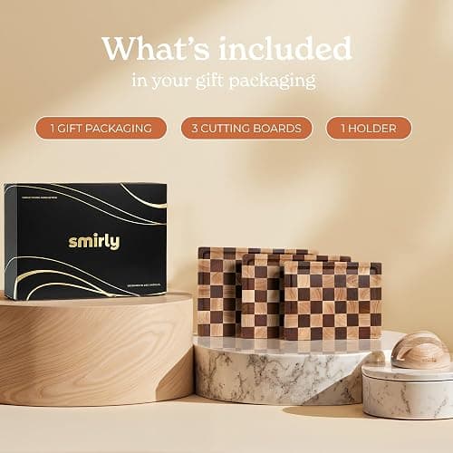 SMIRLY Wood Cutting Boards for Kitchen Wooden Chopping Board Set Reversible with Deep Juice Grooves Grip Handles, Large Charcuterie Tray for Home Kitchen, Rubber Wood, 3Pcs with Holder thumbnail 8
