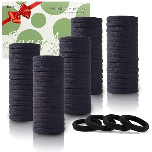 100PCS Black Hair Ties for Women Girls, Seamless Thick Black Hair Band, Elastic Hair Ties No Damage Ponytail Holder Christmas Gift - Image 1
