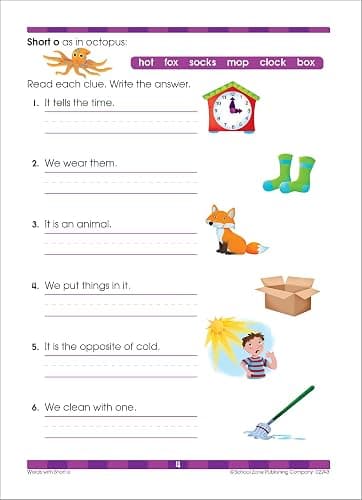 School Zone Beginning Reading Workbook: 64 Pages, 1st Grade, 2nd Grade, Beginning & Ending Sounds, Vowels, Sequencing, Ages 6 to 8 (I Know It! Book Series) thumbnail 4