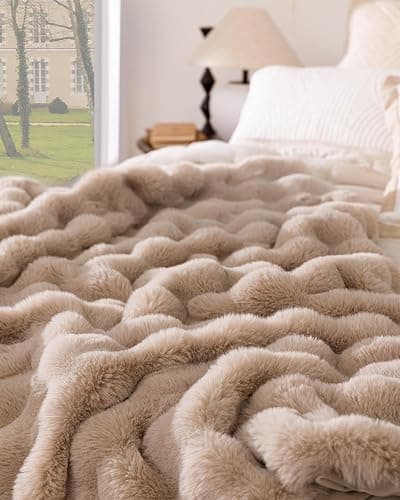 blunique Ultra Soft Cozy Faux Fur Throw Blanket, Fuzzy Plush Thick Bubble Blanket, Oversize Luxury Fluffy Blanket for Couch, Sofa, Bedroom, and Living Room, 50x60 Inches, Light Brown thumbnail 8