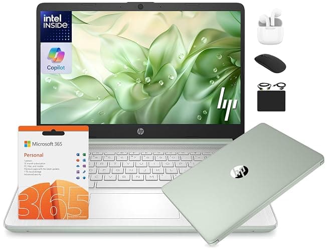 HP 14 Laptop Student Business 2025 Flagship Computer, AI Copilot, 4-Core 13th Gen Intel CPU, 16GB RAM 628GB Storage (128GB UFS+ 500GB Ext), 1-Yr Office 365, Long Battery HubxcelAccessory Win 11S Green - Image 1