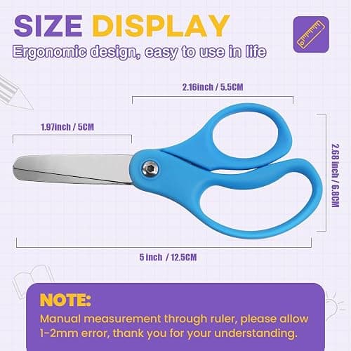BURVAGY 12 Packs 5" Small School Student Blunt Tip Craft Kids Scissors, Stainless Steel Blades Comfort Grip 5 Inch Safety Scissors Bulk for Children Toodler Cutting Paper thumbnail 2