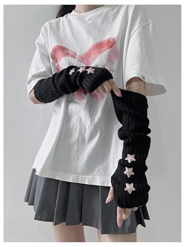 Verdusa Women's Y2k Arm Warmers Heart Knit Arm Sleeves Fingerless Gloves thumbnail 6