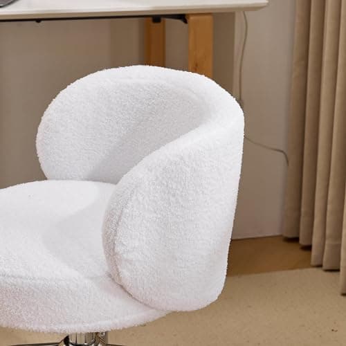 VINGLI Cute Small Swivel Desk Chair Comfy with Wheels,Ergonomic Low-Back Lumbar Support Vanity Nail Tech Rolling Task Stool Girls Women Kids Chair for Home Office,Height Adjustable,Teddy Fleece,White thumbnail 8